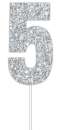 Silver Glitter Cake Topper - No 5